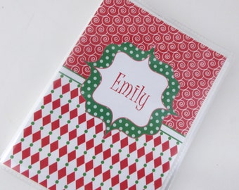 Photo Album Christmas baby Girl Boy Personalized Grandmas Brag Book 4x6 or 5x7 picture Red green argyle 582