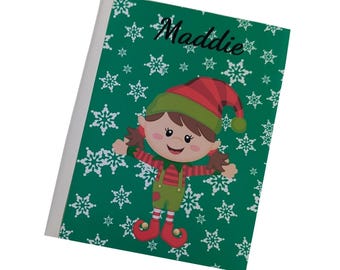 Christmas Photo Album Elf Personalized Name Holiday Gift Baby Boy Girl Child Red Green 4x6 or 5x7 Pictures W#116