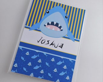 Shark Photo Album Personalized Baby Boy Birthday Gift Holds 24 4x6 or 5x7 Pictures Navy Yellow Beach Grandmas Brag Book 088