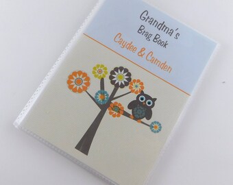 Grandmas Brag Book Baby Photo Album Owl Photo Book Personalized Retro Owl Baby Shower Gift 24 4x6 or 5x7 Pictures Orange Brown 110