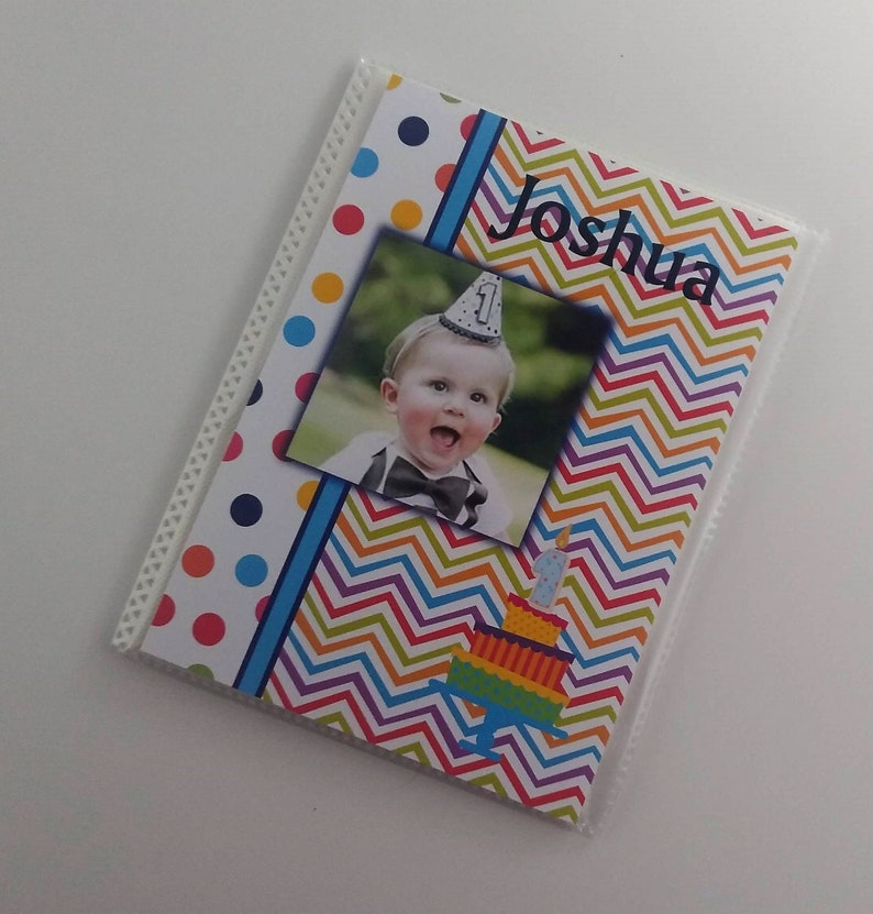 Birthday Photo Album Baby Boy PERS0NALIZED NAME Add Name Chevron Polka Dot 4x6 or 5x7 Pictures Custom 1st Party Gift Shower Book IA#391