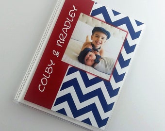 Personalized Photo Album 4x6 or 5x7 Pictures ADD NAME Brothers Sisters Family Baby Boy Girl Fathers or Mothers Day Gift Navy Chevron IA#361