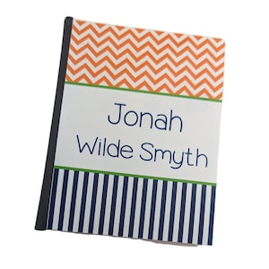 Picture Album Baby Boy Photo Book Personalized Shower Gift Grandparents Gift Orange Chevron Navy Stripe 4x6  5x7 picture D#011