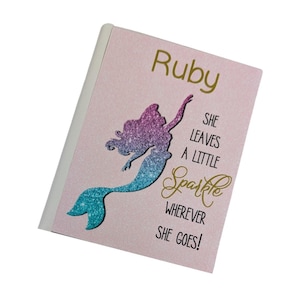 Mermaid Photo Album Pink Glitter Sparkle 4x6 or 5x7 Picture Girl Baby Shower Gift Grandmas Brag Book Personalized with Name W#041