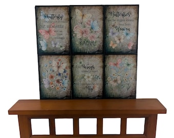 Butterfly Wall Print: Baby Nursery Art Poster- Personalized Name, Set of 6 Prints
