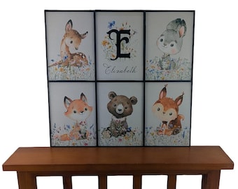 Baby Nursery Wall Art Print Personalized Name -Choose your Woodland Animals - Safari, Jungle or Farm Animal