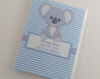 Baby Photo Album Grandmas Brag Book Blue Stripe Koala Bear Shower Gift Personalized Name Present Newborn 4x6 or 5x7 Pictures #253