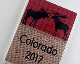 ELK Photo Album 4x6 5x7 Woodland Hunt Hunting Camping Vacation Pictures Wilderness Printed Burlap Red Plaid 016