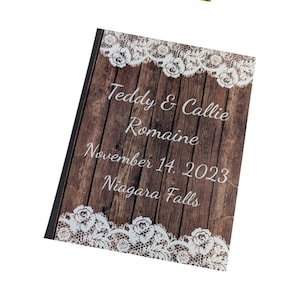 Wedding Photo Album Rustic Personalized Bridal Shower Gift Engagement Anniversary Honeymoon 4x6 or 5x7 Pictures D#094 NOT REAL WOOD or Lace