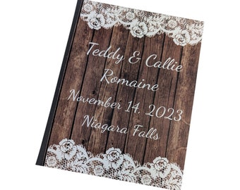 Wedding Photo Album Rustic Personalized Bridal Shower Gift Engagement Anniversary Honeymoon 4x6 or 5x7 Pictures D#094 NOT REAL WOOD or Lace