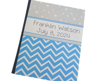 Baby Boy Girl Photo Album 4x6 or 5x7 Pictures Grandmas Brag Book Mothers Day Fathers Day Gift Personalized with Name Blue Pink Chevron D#052