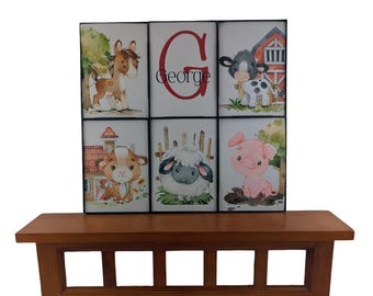 Nursery Wall Print: Farm Animal Baby Art Poster Personalized Name- Shower Gift