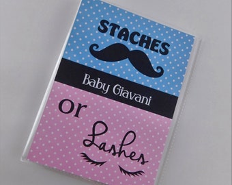 Staches or Lashes Baby Gender Reveal Party Photo Album Advice Cards Holds 4x6 or 5x7 Picture or Cards Personalized Book Pink Blue 070