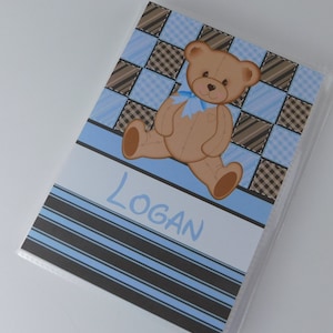 Baby Photo Album Boy Brag Book Personalized Baby Shower Gift Blue Teddy Bear 4x6 or 5x7 Pictures Custom Name 606