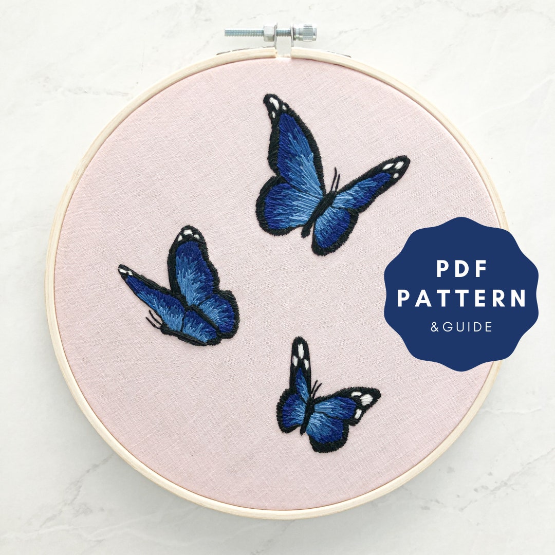 Pink Butterfly Pdf Blue Butterflies in Pink Embroidery Pattern & Guide PDF - Etsy