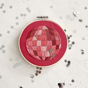 Handmade Disco Ball Embroidery Art: Pink Home Decor, 5&quot; Hoop