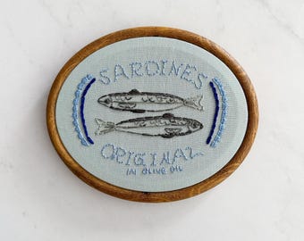 Sardines Embroidery Art – Mediterranean Decor