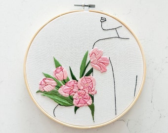 Pretty in Pink Embroidery Art Piece- Ready to Ship