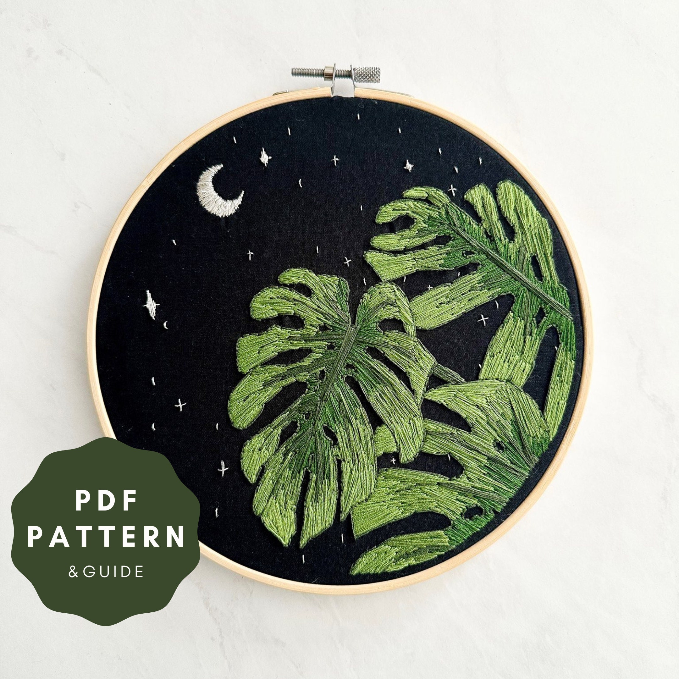 Monstera Moonlight Embroidery Pattern & Guide PDF - Etsy