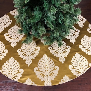 Gold Metallic Christmas Tree Skirt, Christmas Decor, Christmas Decoration, Silver Reversible, Simple  54 Inches