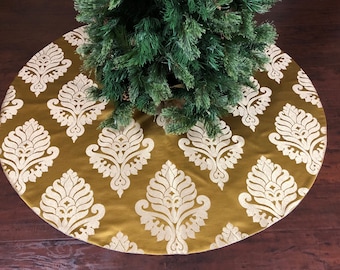 Gold Metallic Christmas Tree Skirt, Christmas Decor, Christmas Decoration, Silver Reversible, Simple  54 Inches