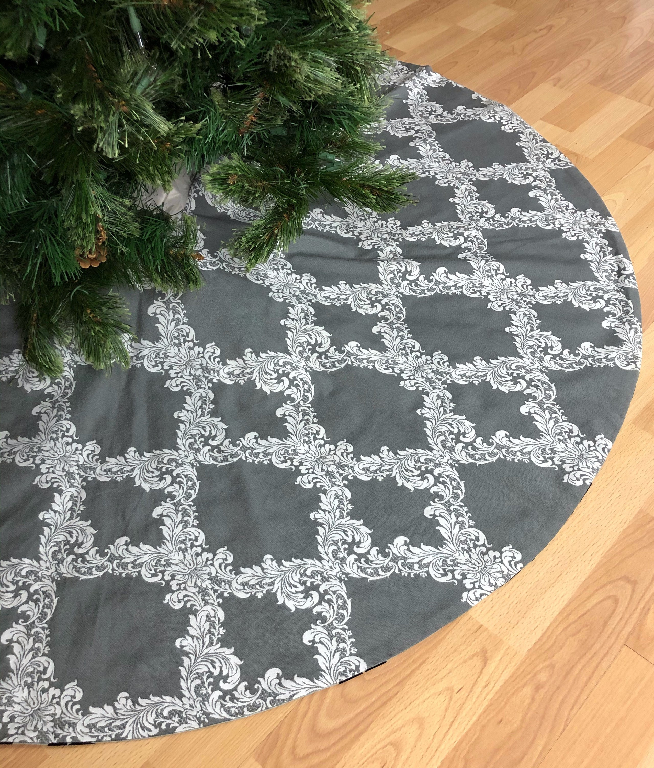Christmas Tree Skirt Blue Silver 