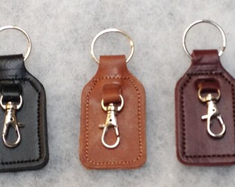 Thick quality Key fob 1/4 " Leather  Black , Brown , or Tan , Strong  Key ring and Dog Hook / Bacsew UK