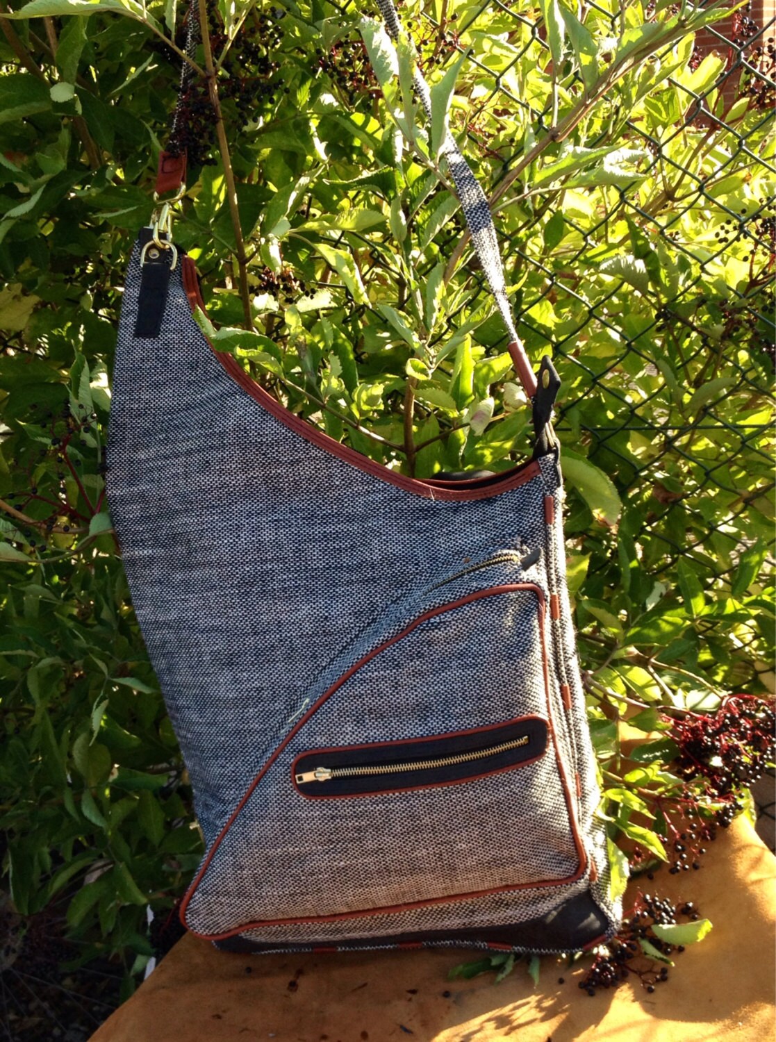 black and white tweed bag