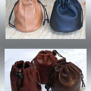 LEATHER Drawstring Purse/ Bag  / POUCH - BELT Loop or Wrist / New  /10  colours