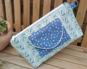 Bolsa de maquillaje acolchada grande, estuche de algodón de bolsa cosmética, Lewis e Irene Vintage Circus Acrobats Stars 100% tela de algodón HECHO A MANO