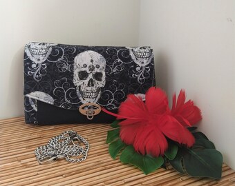 Bolso tipo clutch o bandolera. Júpiter en plata metalizada Calavera de algodón Gótico Halloween Alternativa Emo