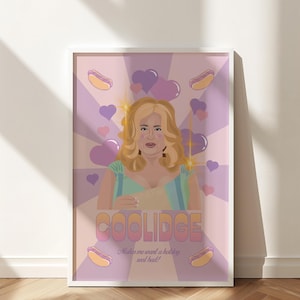 Póster digital descargable A3 con ilustraciones de Jennifer Coolidge "Me dan muchas ganas de comerme un hot dog"