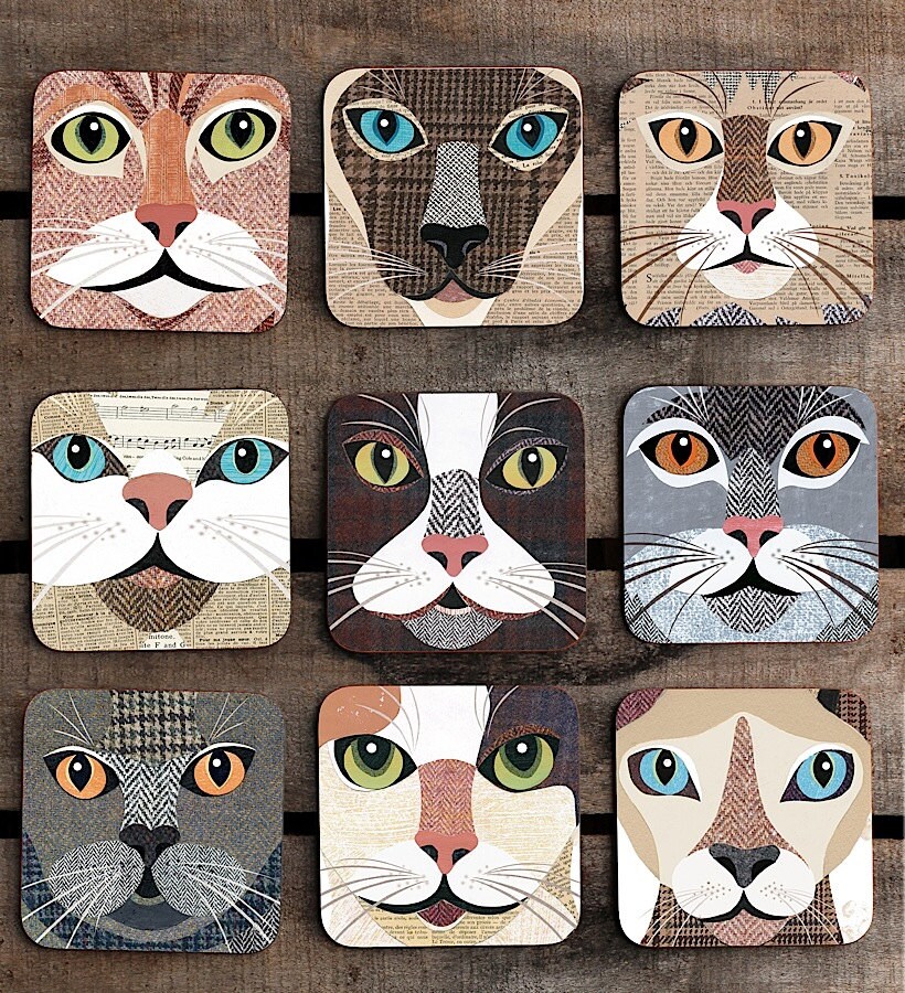 Cat Coaster 9 'closeup' Designs Available Etsy UK