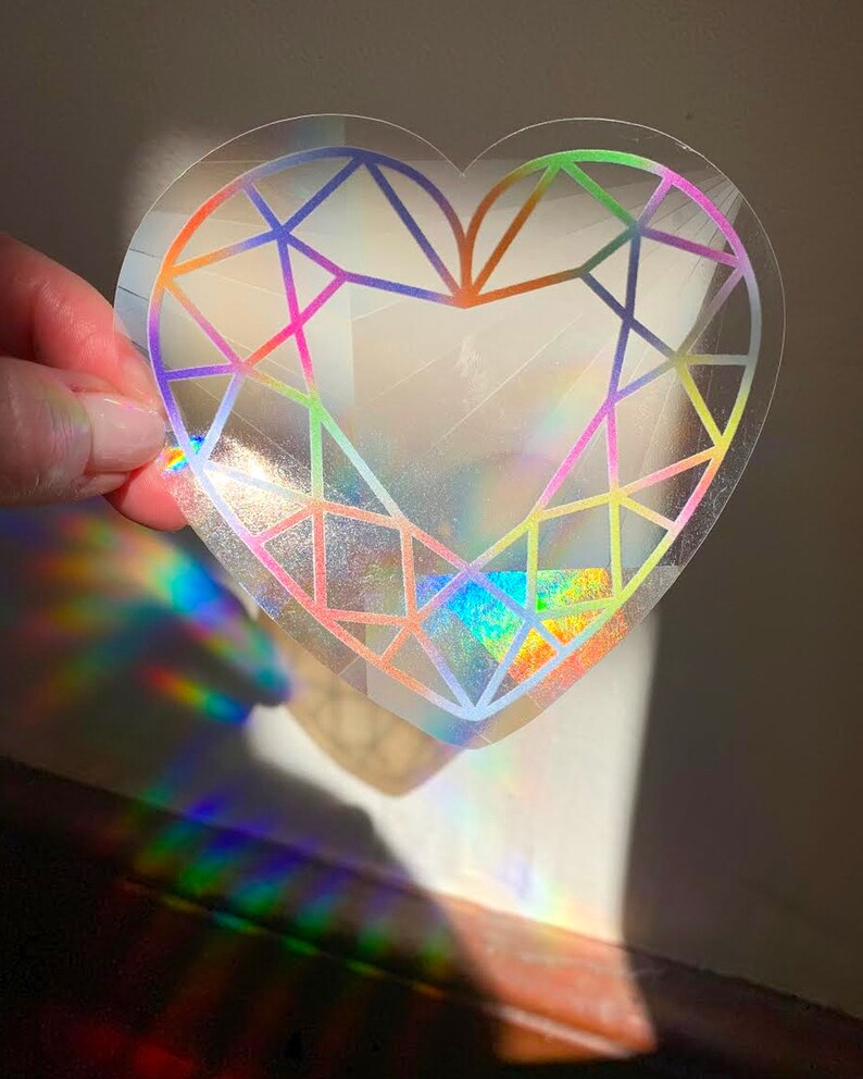 Heart Gemstone Sticker Rainbow Sticker Sun Catcher Sticker Light Catcher Crystal Sticker Holographic Sticker Sun Catcher Decal