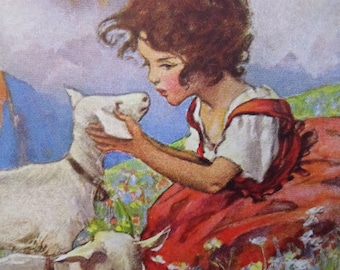 Heidi and the Goats Poster-Girl in a Beautiful Alpine Meadow-8 x 10 in print