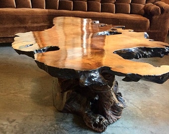 SOLD LISTING. Large Mid Century Free Flow Burl Wood Live Edge Nature Coffee Table