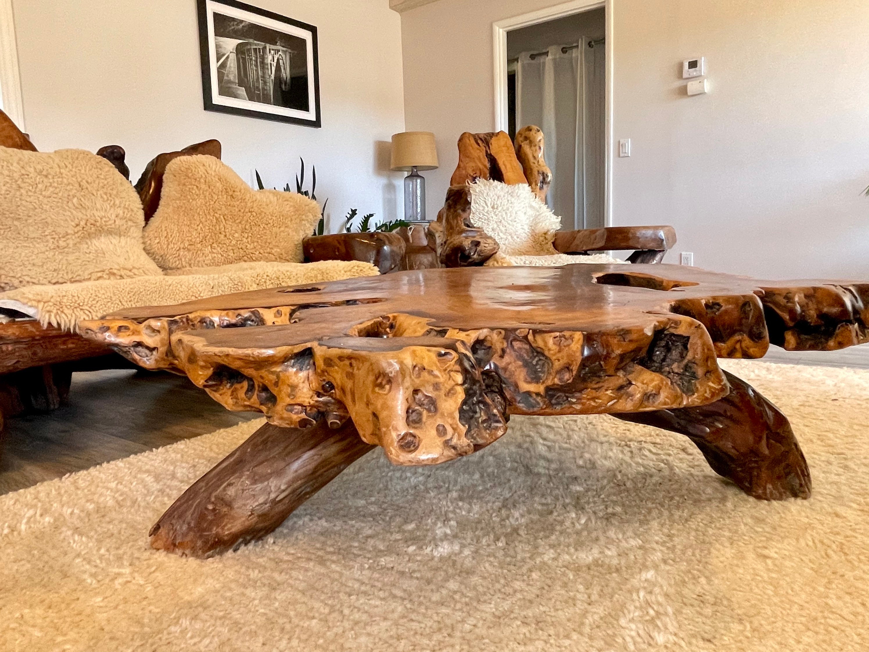 Mother Earth Free Form Burlwood Coffee Table by Daryl Stokes Circa