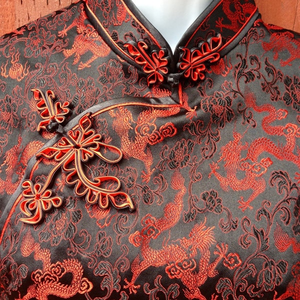 Vintage Dragon Red & Black / Cheongsam / Geisha / China Doll / Wearable Art / Wiggle / Rockabilly /High Slit Dress