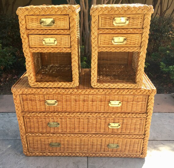 Island Style Wicker Rattan Campaign Style 3 Drawer Chest Etsy