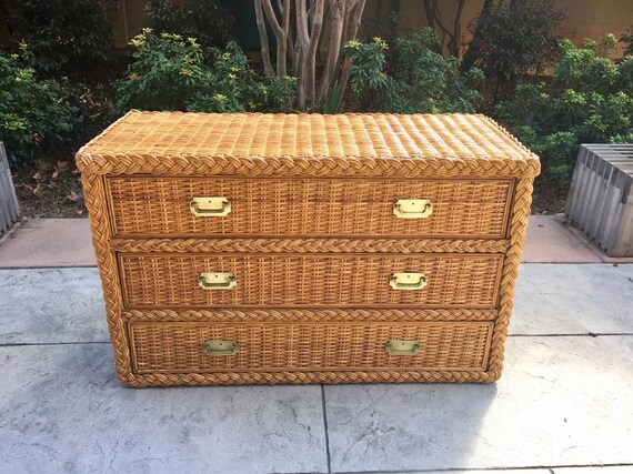 Island Style Wicker Rattan Campaign Style 3 Drawer Chest Etsy