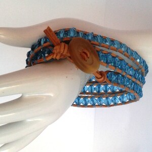 Triple Leather Wrap Bracelet with Czech Glass Beads