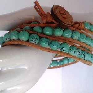 Triple Leather Wrap Bracelet with Czech Glass Beads