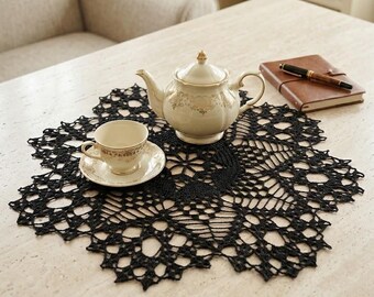 Hand Crocheted Cotton Lace Doily | 15 inch White Table Centerpiece