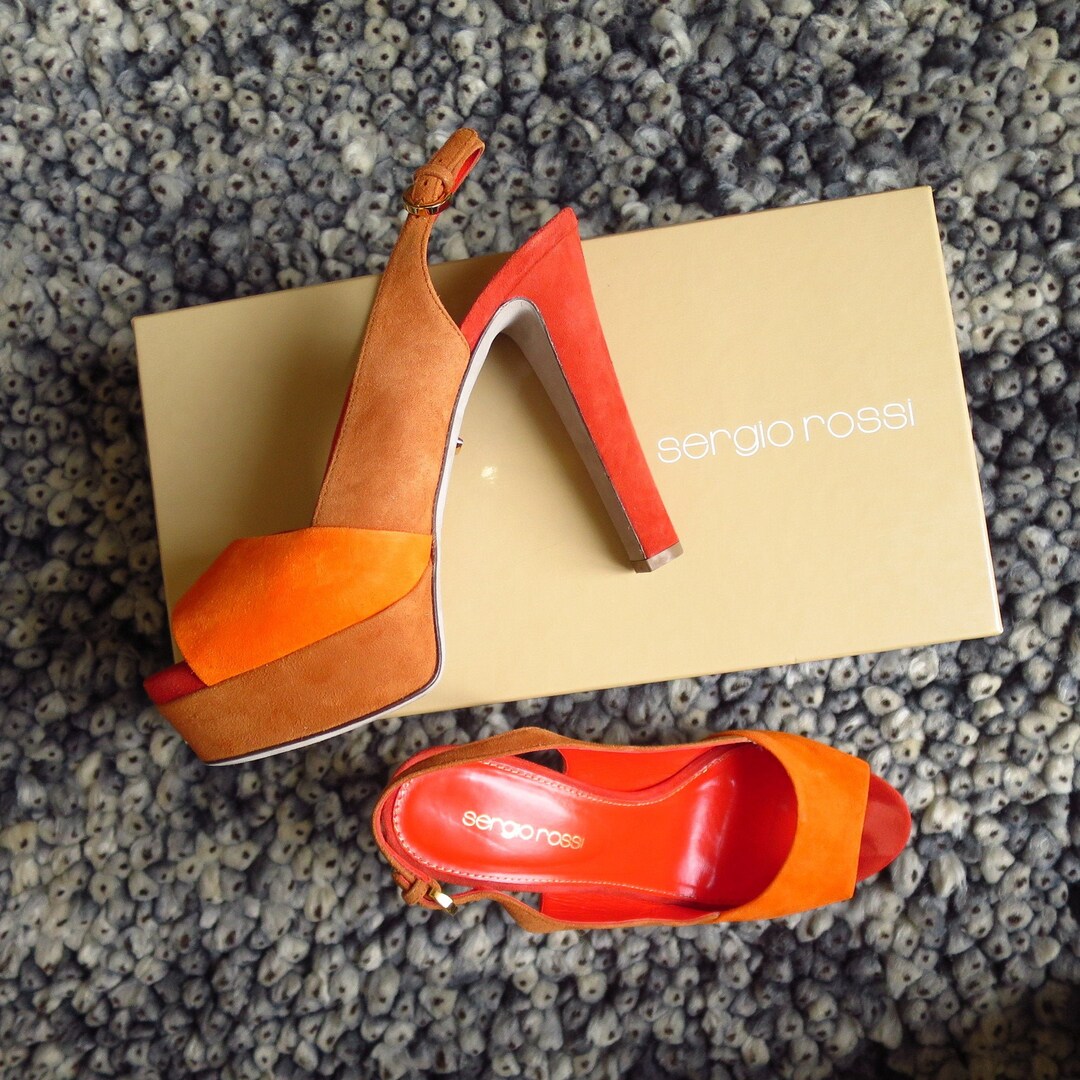 SERGIO ROSSI sandalias, tacones altos, naranjas, talla 36