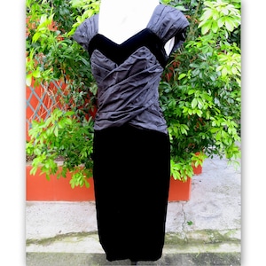 CHRISTIAN DIOR black dress with straps in silk velvet, size 38-40