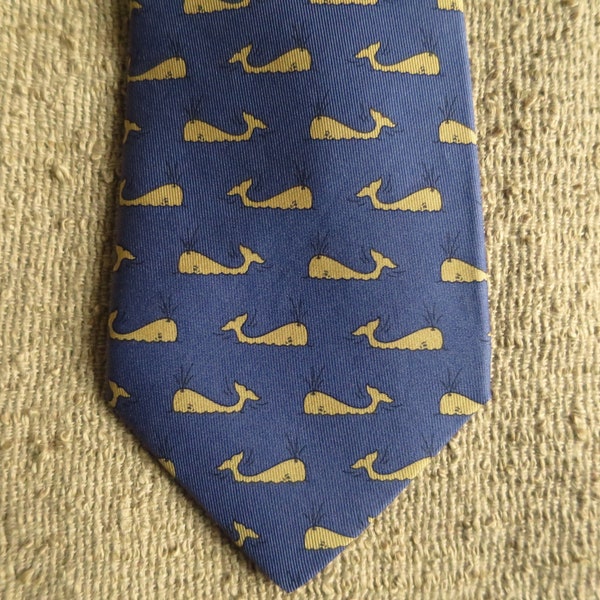 Hermès Paris blue tie, vintage, with whale decoration, 7294 EA