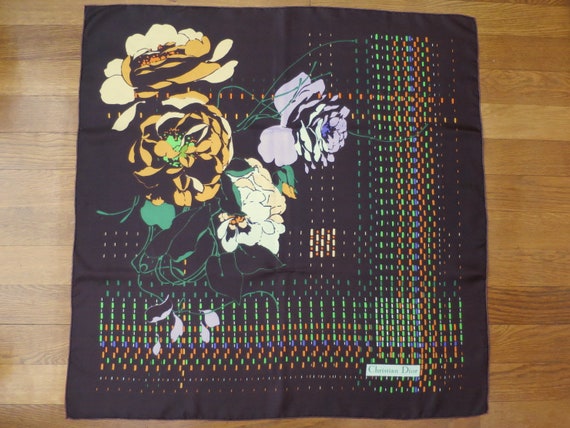Vintage Christian Dior square scarf in silk, flow… - image 1