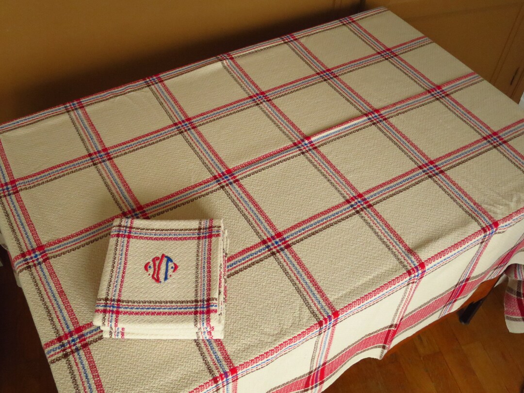 Rectangular Tablecloth and 10 Matching Napkins in Basque Jacquard ...