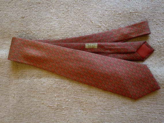 Hermès Paris red tie, vintage, blue and gray patt… - image 1