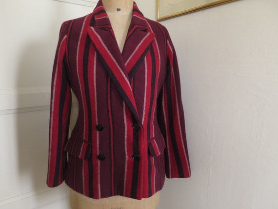 AGNES B vintage fitted wool, striped red, Burgund… - image 1